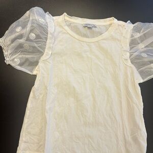 Crewcuts Cream Short Sleeve Tee with Sheer Puff Sleeves